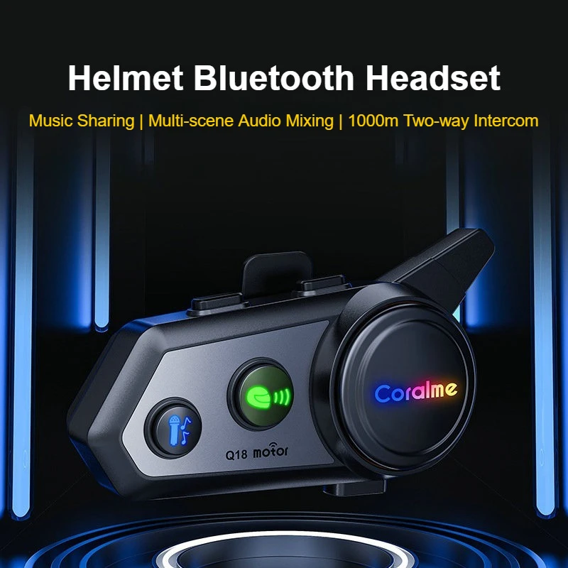 Q18 Motorcycle Helmet Headset Bluetooth Intercom Support for 2 person 1000m Interphone Music Player & Sharing IPX6 Waterproof