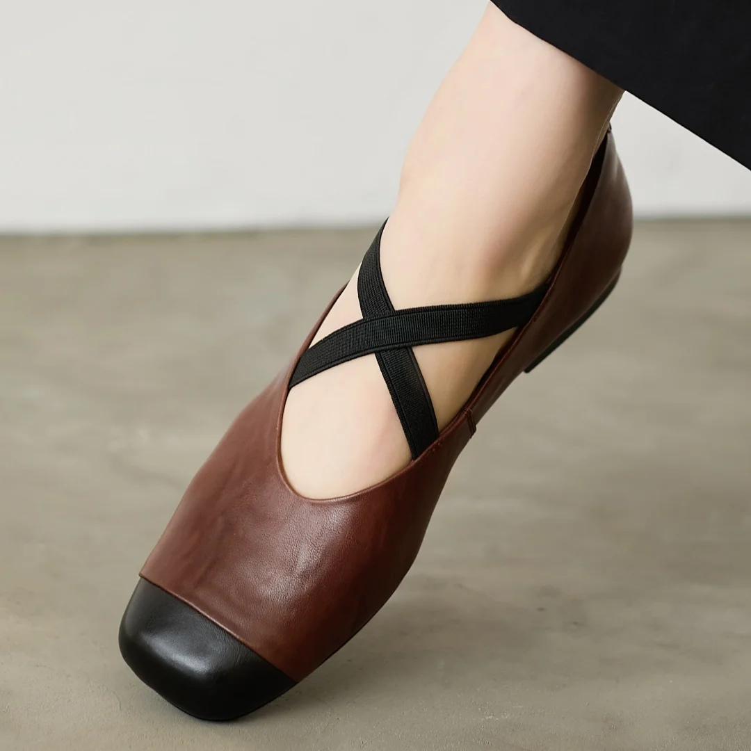 

Женские балетки из натуральной кожи, разноцветные, с лоскутным узором, на эластичной резинке, с перекрестными ремешками, без застежки, высококачественная повседневная обувь для женщин, размер 40