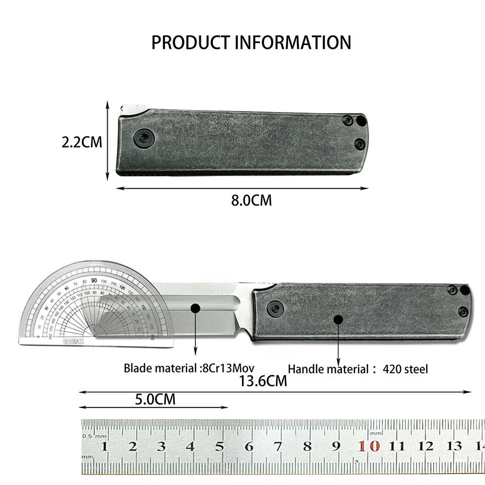 5915 Outdoor Utility Small Folding Knife, Sharp 8Cr13Mov Blade Pocket Knife, 420 Steel Handle, Wilderness Adventure EDC Tools