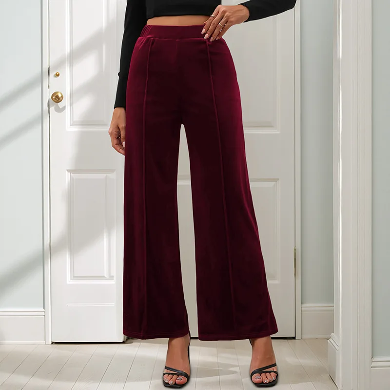 Women's High Waist Velvet Wide Leg Pants Draped Figure Flattering Retro Style Office Elegant Versatile Comfort Casual Trousers