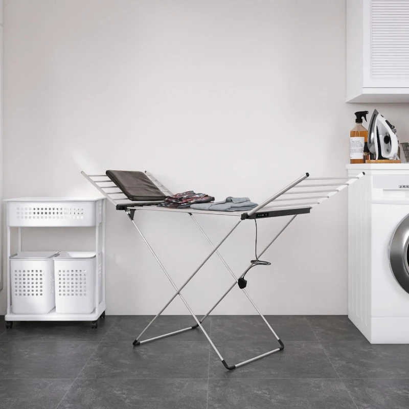 Temperature Controlled Heated Towel Rack Timer Foldable Electric Heated Towel Rail Floor Heating Energy Saving Cloth Warmer