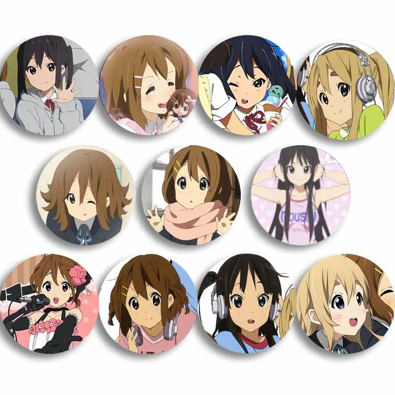 Cute Music Anime K-ON Round Brooch Pin on Backpack Cartoon Figure Hirasawa Yui Akiyama Mio Cosplay Badges Bags Clothing Jewelry