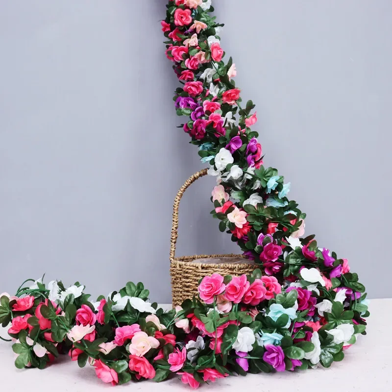 45 Head 2.5M Artificial Rose Vine Spring Rattan Home Wedding Decoration Artificial Rose Vine Plastic Vine