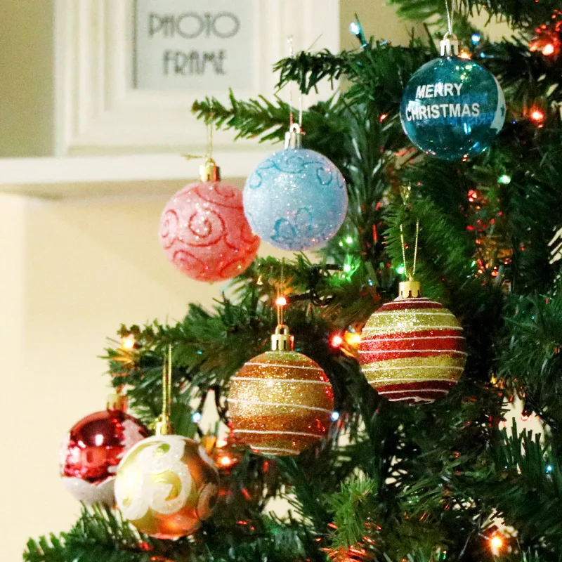 24pcs 6cm blue drawing christmas balls Christmas tree hanging ball decor Tree Ball Ornaments for Xmas Party supplies decor