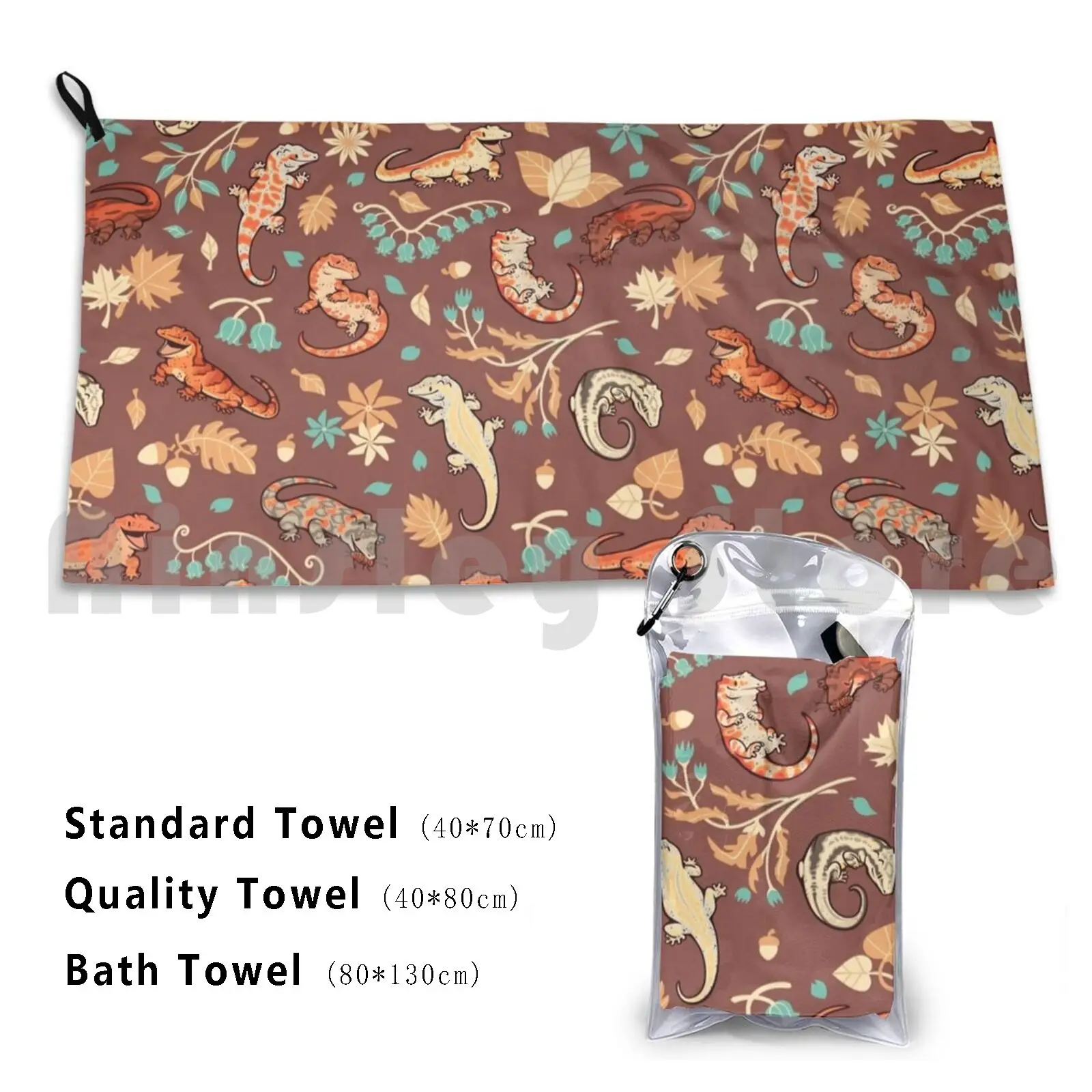 Autumn Geckos In Light Brown Bath Towel Beach Cushion 1345 Gargoyle Gecko Gecko Reptile Lizard Pattern