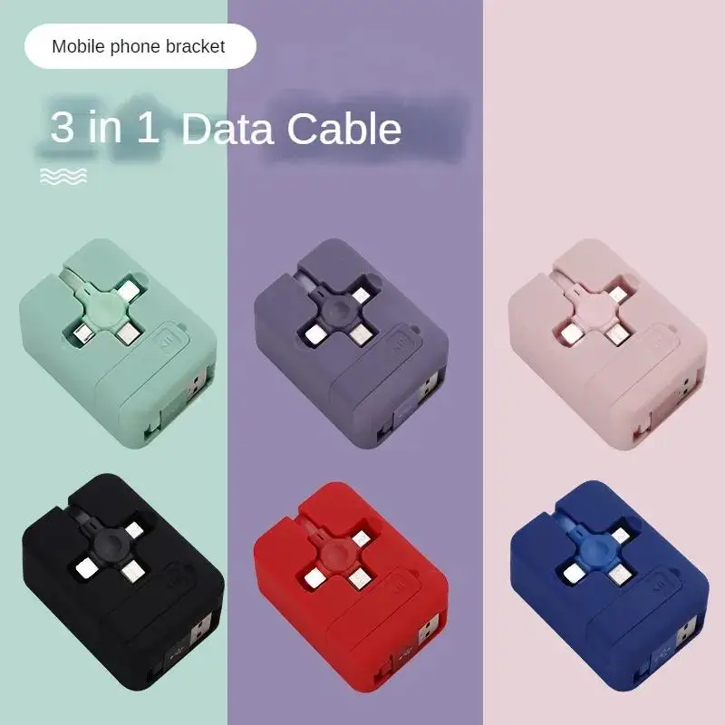 3-in-1 Charging Cable Roll Retractable Bracket Fast Charge Wire Charger Stand Cord for IPhone Huawei Samsung OPPO Xiaomi