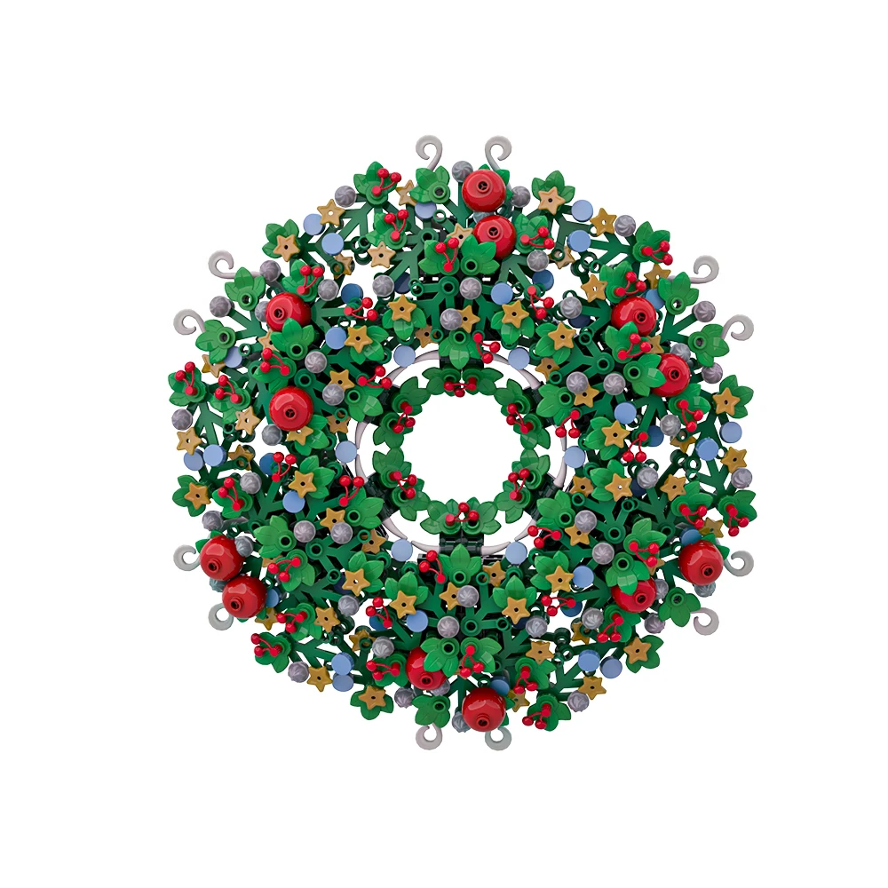 Gobricks MOC Christmas Wreath Bricks Model Christmas Wreath Living Room Decorations Building Blocks Assembly Toy Kids DIY Gifts