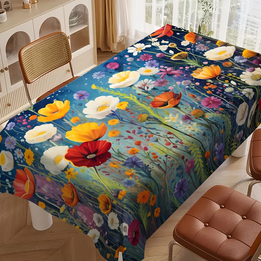 Vibrant Floral Waterproof Tablecloth Outdoor Picnic Table Cover for Patio Garden Dining Area Decor