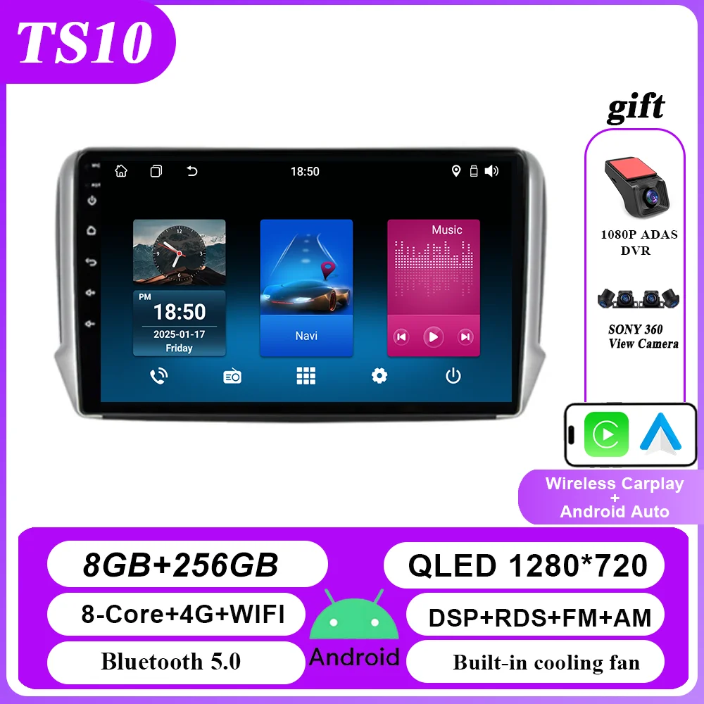 Carplay Android Auto Autoradio Voor Peugeot 2008 208 Serie 2012-2018 Multimidia Video Player QLED Scherm 2din stereo Head Unit
