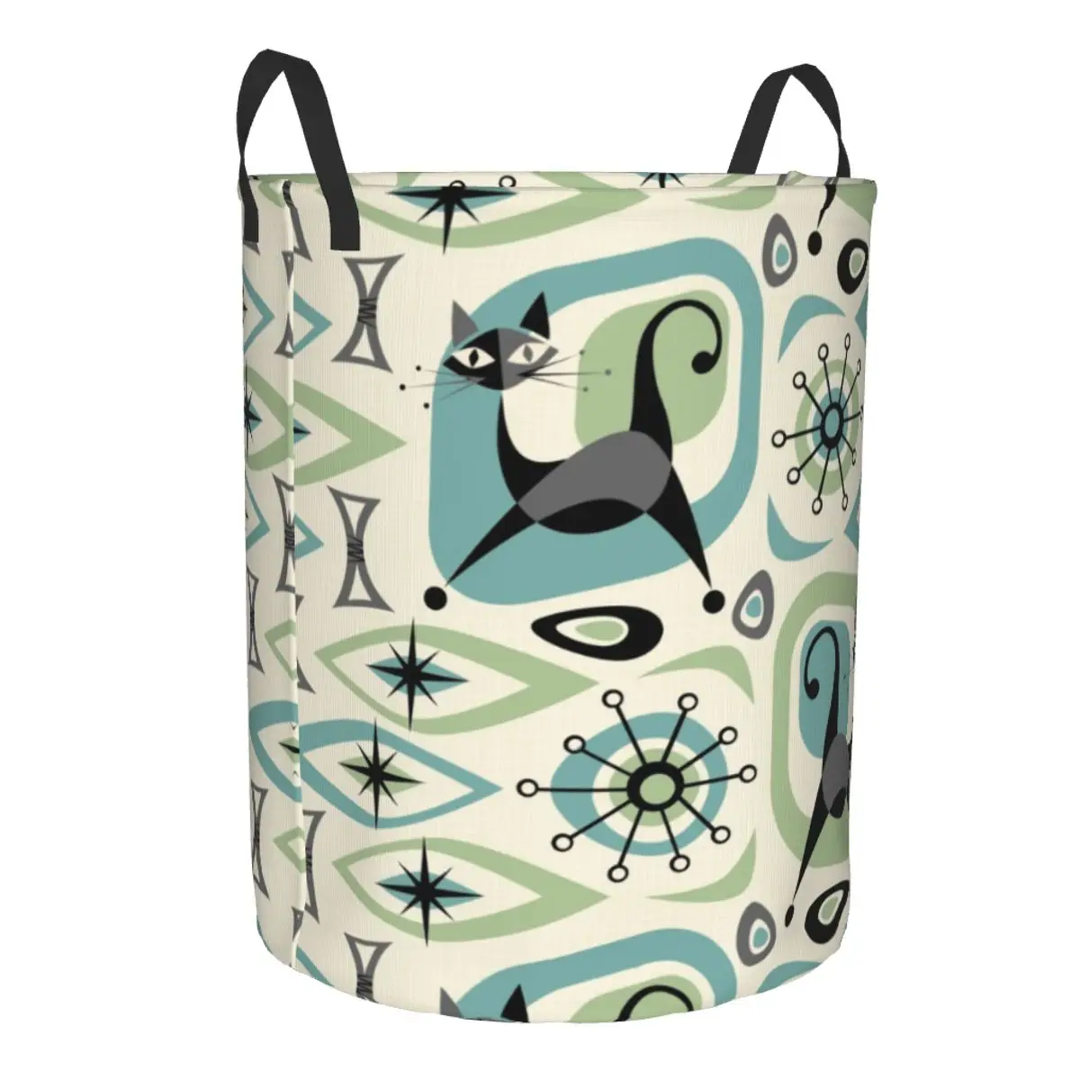 Mid Century Cat Abstract Laundry Basket Collapsible Animal Pet Clothing Hamper Toys Organizer Storage Bins