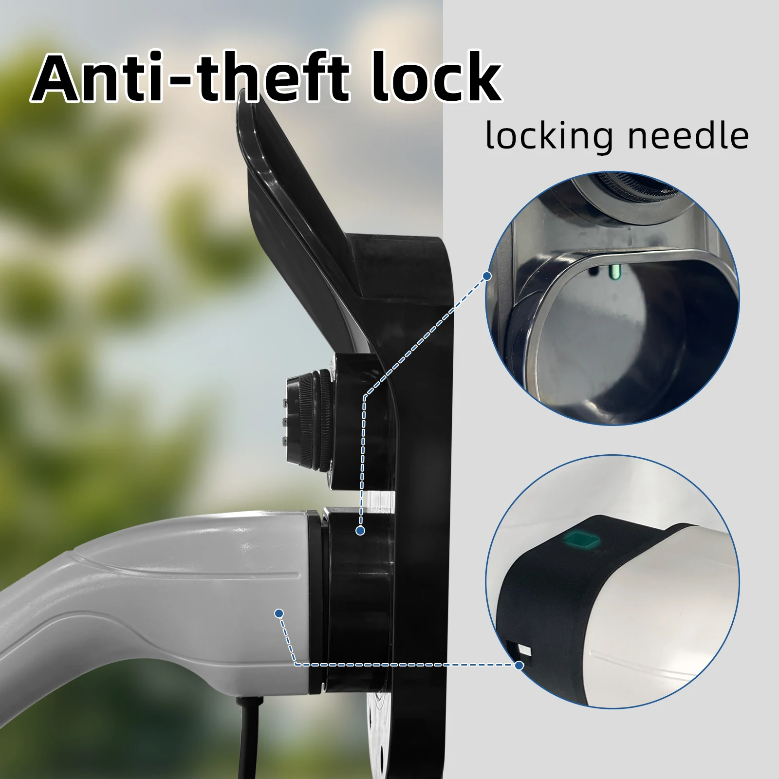 EVqiaoyi حامل شاحن سيارة كهربائية من النوع 2، مِحَق لخطوط الشحن مع قفل مضاد للسرقة، مقبس مُرَتَّب على الحائط لمقابس IEC 62196-2 #3