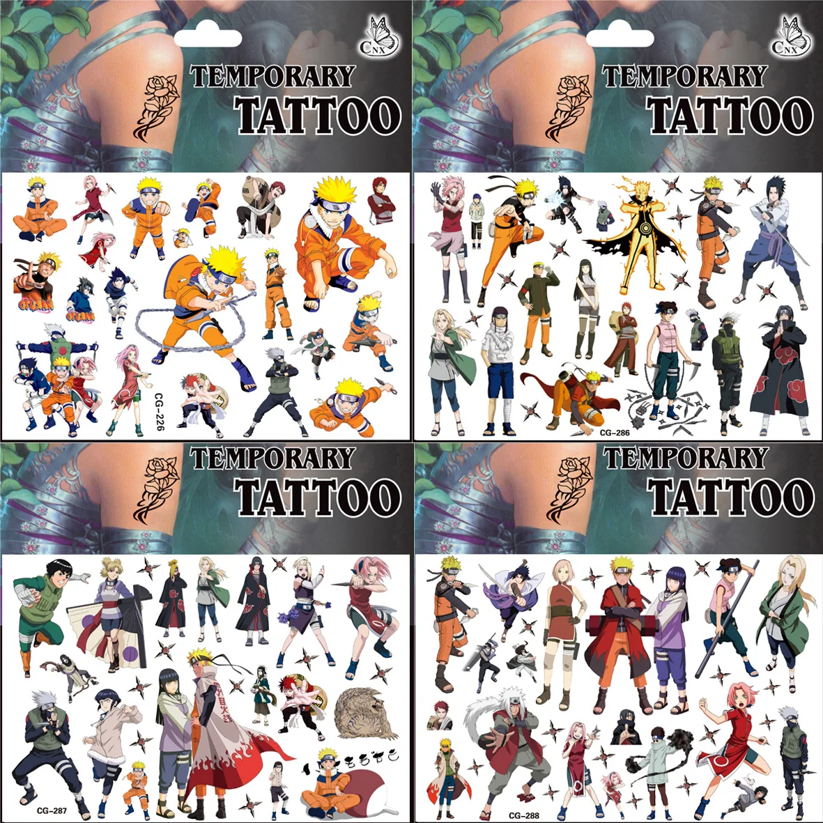 New Naruto Tattoo Stickers Japanese Anime Figure Kakashi Sasuke Halloween Cosplay Sticker Toys Children Partys Supplies Gifts