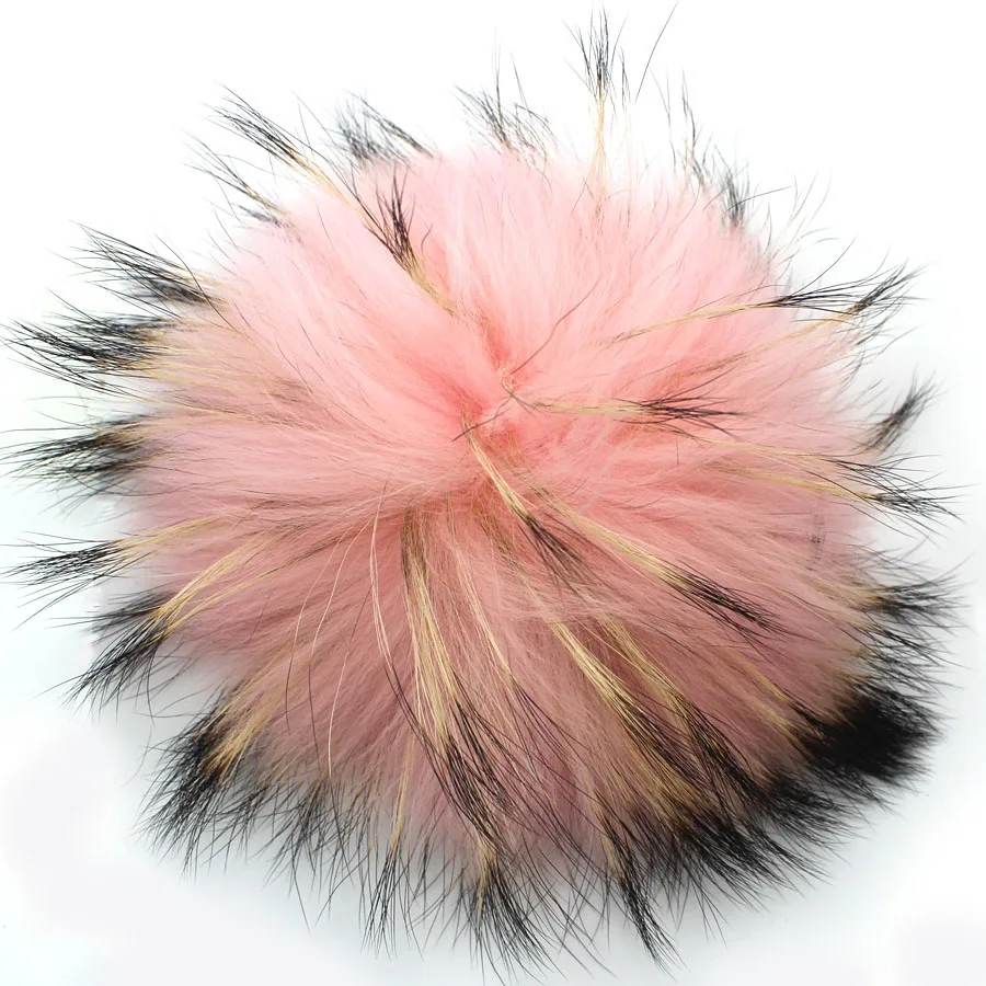 Große flauschige Echtpelz-Fuchs-Pompons mit Knopf, DIY-Pom-Poms aus Waschbärfell, Kugeln, natürliches Fell, Pompon für Schals, Hüte, Mützen, Zubehör – Detail 2