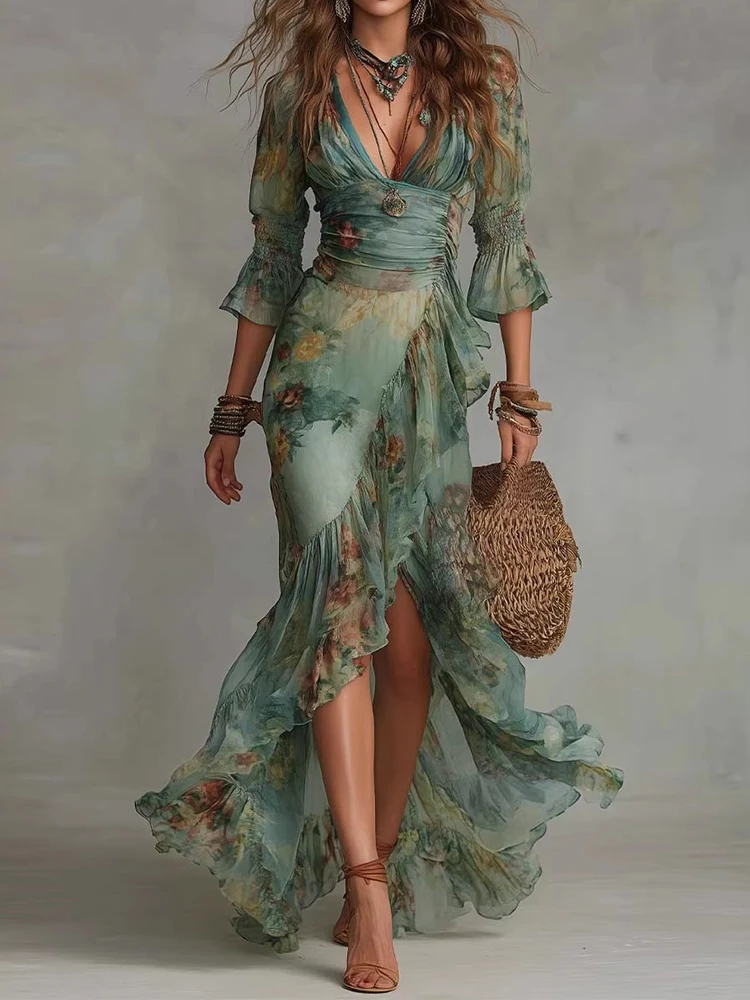 Elegantes Sommer-Maxikleid für Damen mit Blumenmuster, Ärmelloses Festtagskleid, Modisches Chic-Partykleid, 2026 Schulterfreies Kleid mit O-Ausschnitt für Damen