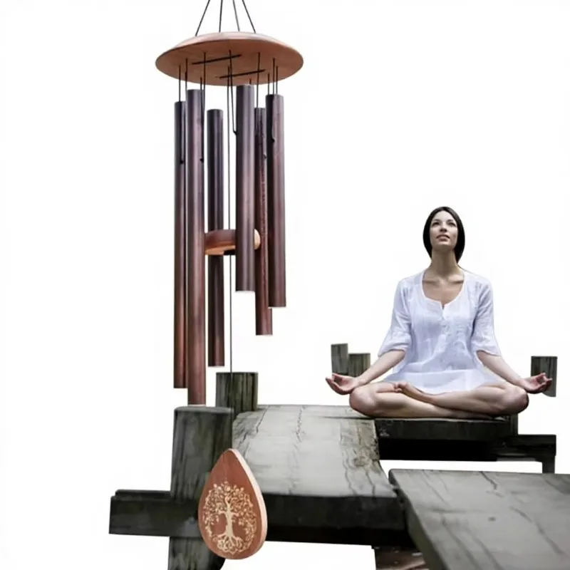 6 Aluminum Tube 32 Inch Memorial Wooden Wind Chimes Outdoor Custom LOGO Engraving Tree Life Retro Home Decoration