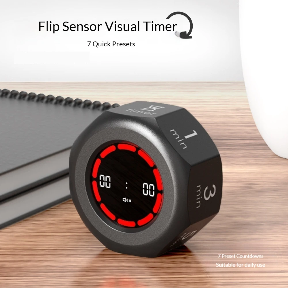 Flip Visual Gravity Sensor Timer Multifunctional Electronic Timing Device for Study Baking Time Reminder Controller