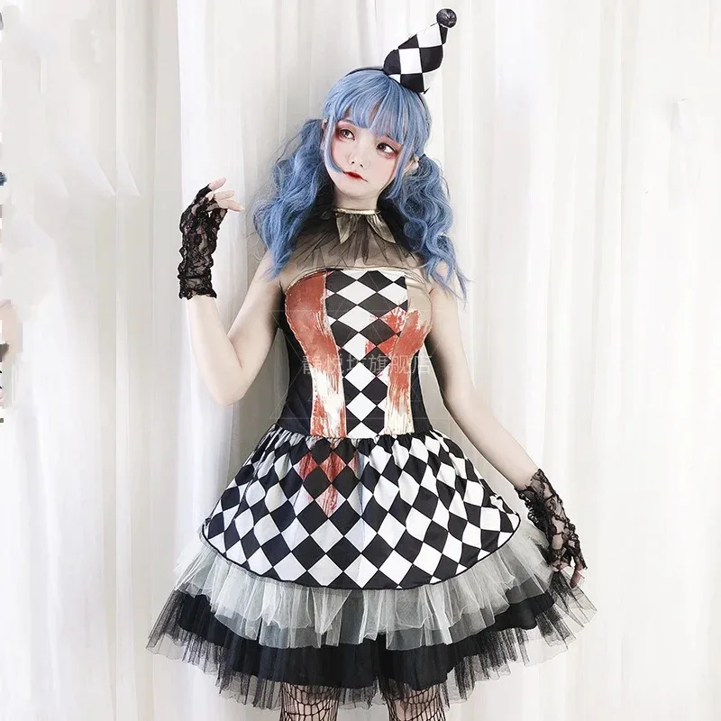 Circus Joker Adult Girl Horror Clown Cosplay Role Play Performance Fancy Dress Halloween Party Costume kn.7