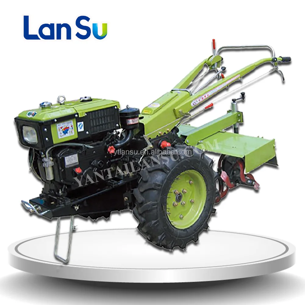 Two-wheel walk-behind tractor with mini-disc harrow motorized potato harvester