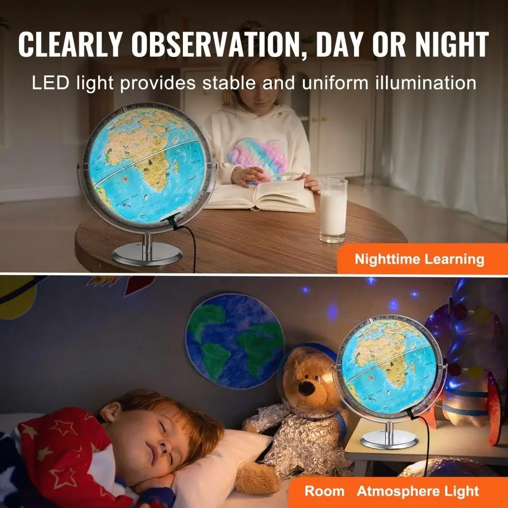 Interactive AR World Globe for kids 10 Inch Educational Globe with LED Night Light 720 Degree Rotation Compatible with Android