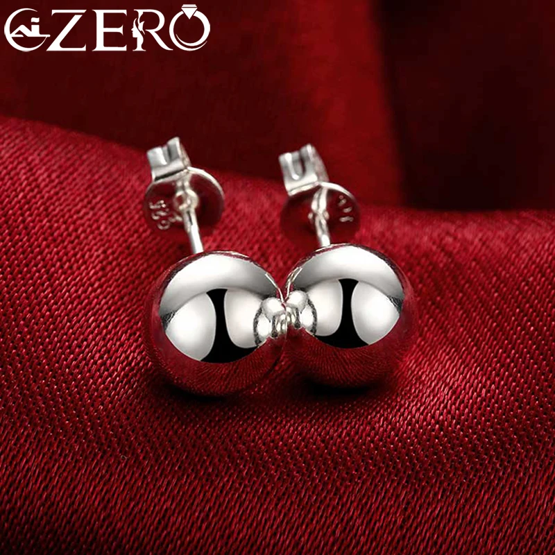 

ALIZERO 925 Sterling Silver Smooth 8mm/10mm Bead Stud Earrings For Women Fashion Wedding Engagement Party Jewelry Gift