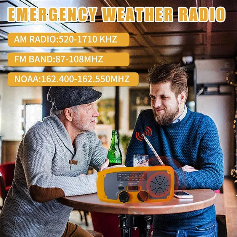 

-A95Z Emergency Solar Hand Crank Radio Portable NOAA/AM/FM Radio With LED Flashlight SOS Alarm For Camping