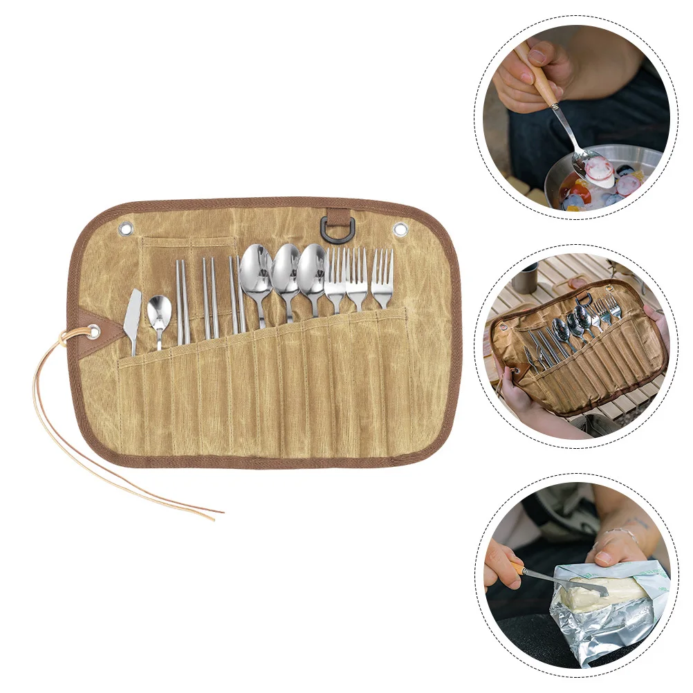 

1Set Stainless Steel Camp Utensils Durable Wear-Resistant Portable Multi-Function Tableware Kit Camping Travel Picnic