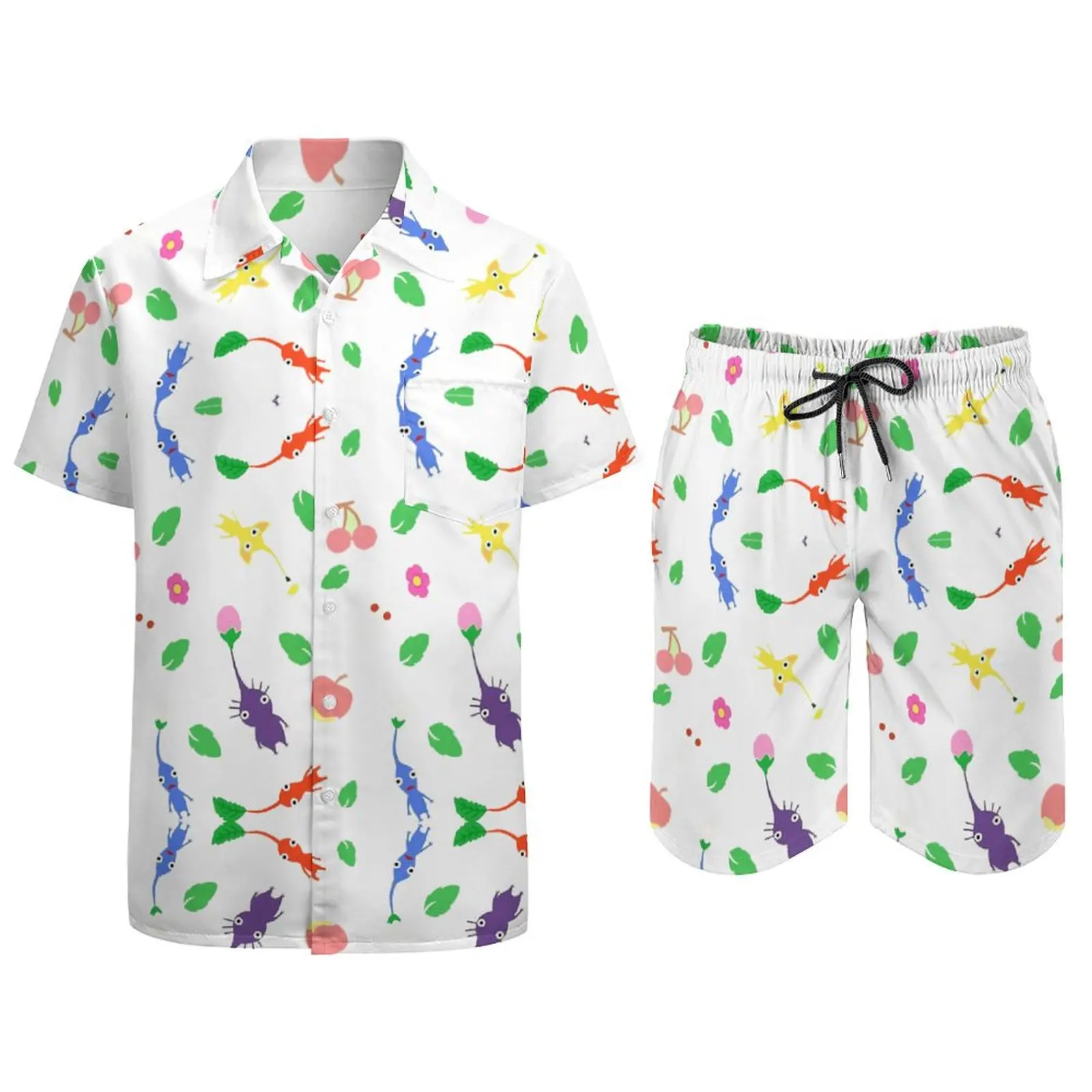 Cute Pikmin Pattern Jigsaw Puzzle  Home Men's Beach Suit Funny Graphic 2 Pieces Suit  High Grade