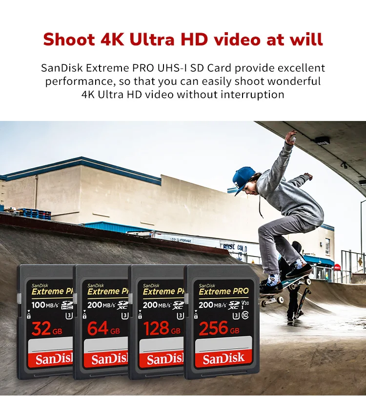 100 % Original Sandisk SD-Karte Extreme Pro Speicherkarte 32 GB 64 GB 128 GB 256 GB V30 High Speed Class 10 U3 SD-Karte für Kamera – Detail 4