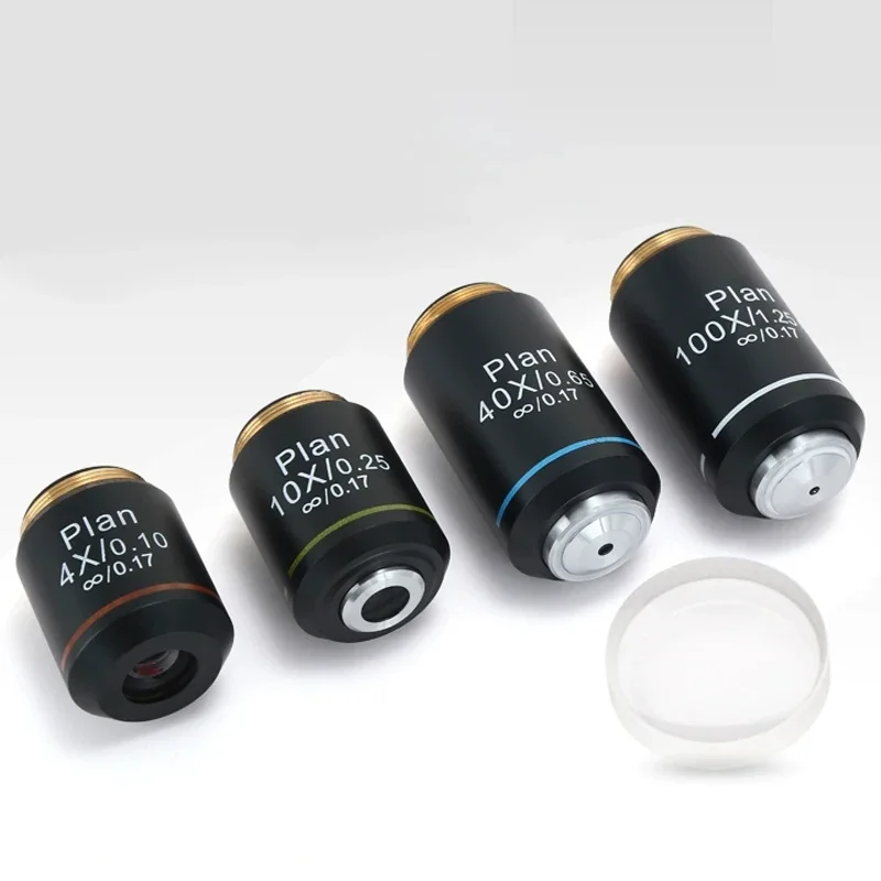 Optical Microscope Model 195 4X10X40X100X Infinite Flat Field Achromatic Objective Standard RMS Interface 20.2mm