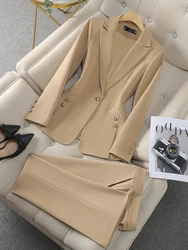 Fashion Khaki Black Apricot Women Pant Suit 2 Piece Set Office Ladies Female Business Work Wear Formal Blazer Jacket And Trouser