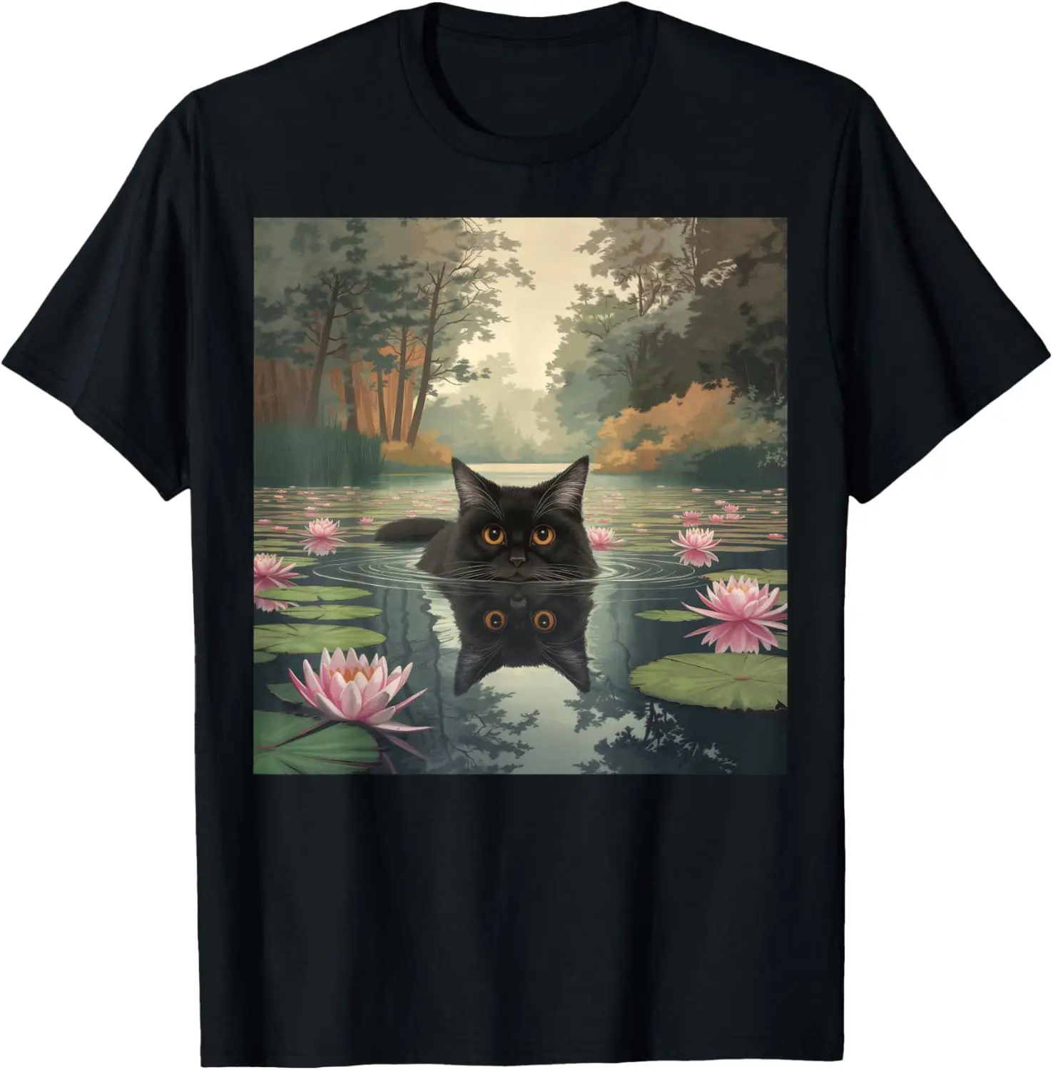 

Black Cat Monets Cat Waterlily T-Shirt