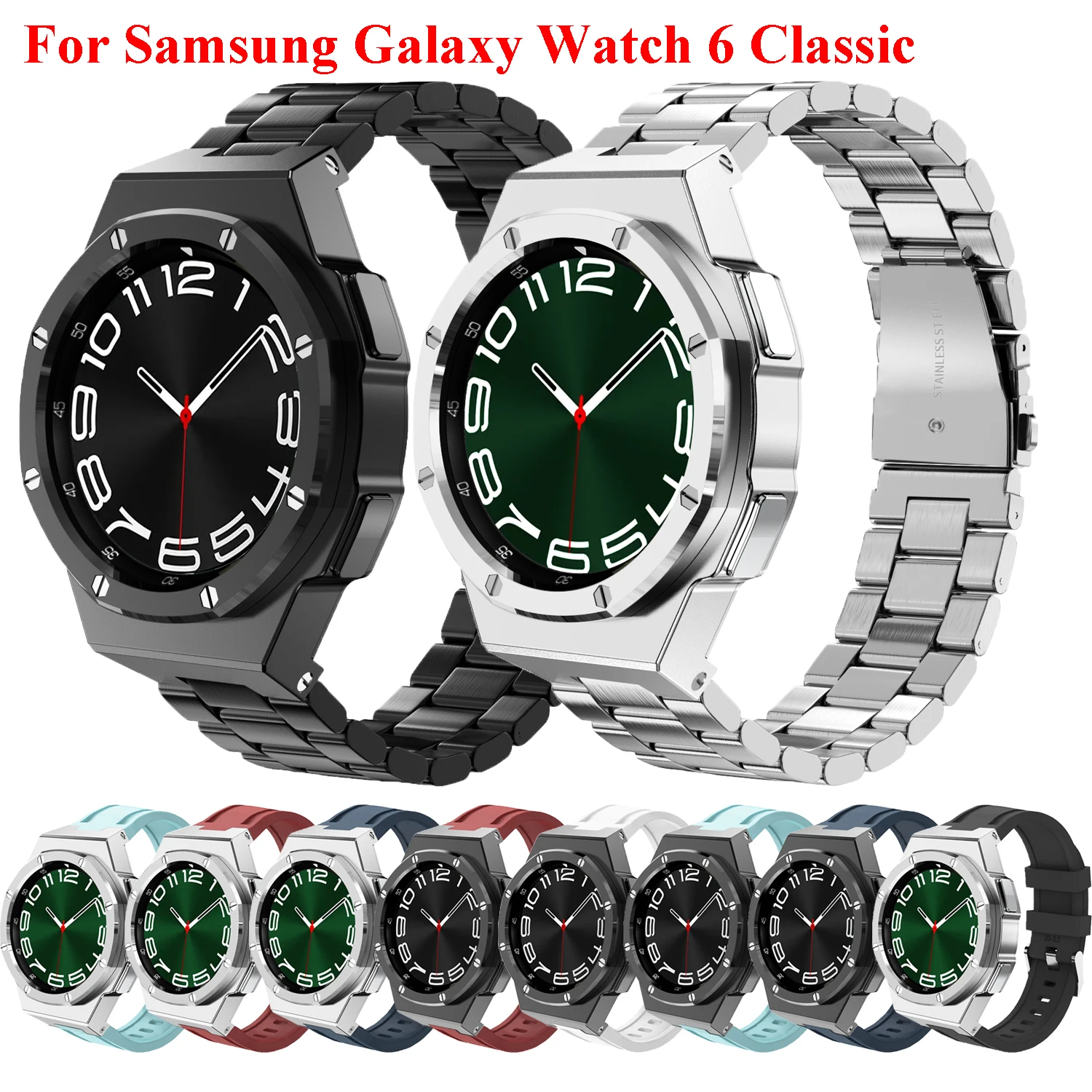 

Metal Modification Kit For Samsung Galaxy Watch 6 Classic 43mm 47mm Stainless Steel Case Strap Silicone Bracelet Luxury Mod Kit