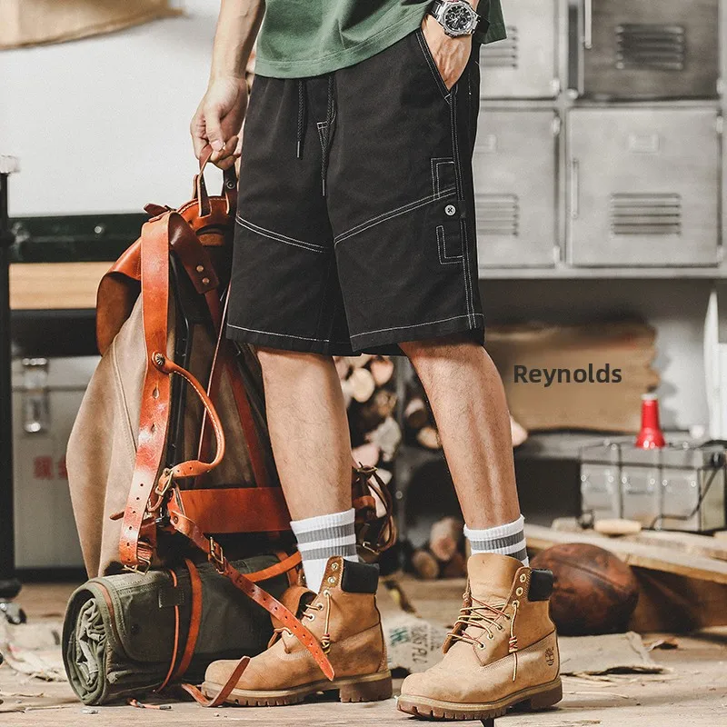 

Повседневная рабочая одежда в стиле ретро в американском стиле, мужская свободная новинка 2025 года, модная брендовая мужская одежда, большие размеры, брюки средней длины с пятью точками