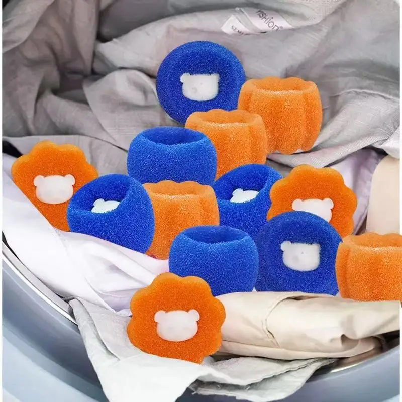 6Pcs Bear Sponge Laundry Balls, Anti-Tangle Lint Hair Catcher, Reusable Dirt Remover Washing Cleaning Balls for Washing Machine