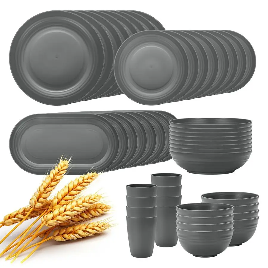 

Набор посуды из пшеничной соломы для кухни, 48 предметов, на 8 персон, многоразовые пластиковые тарелки для сервировки, включая