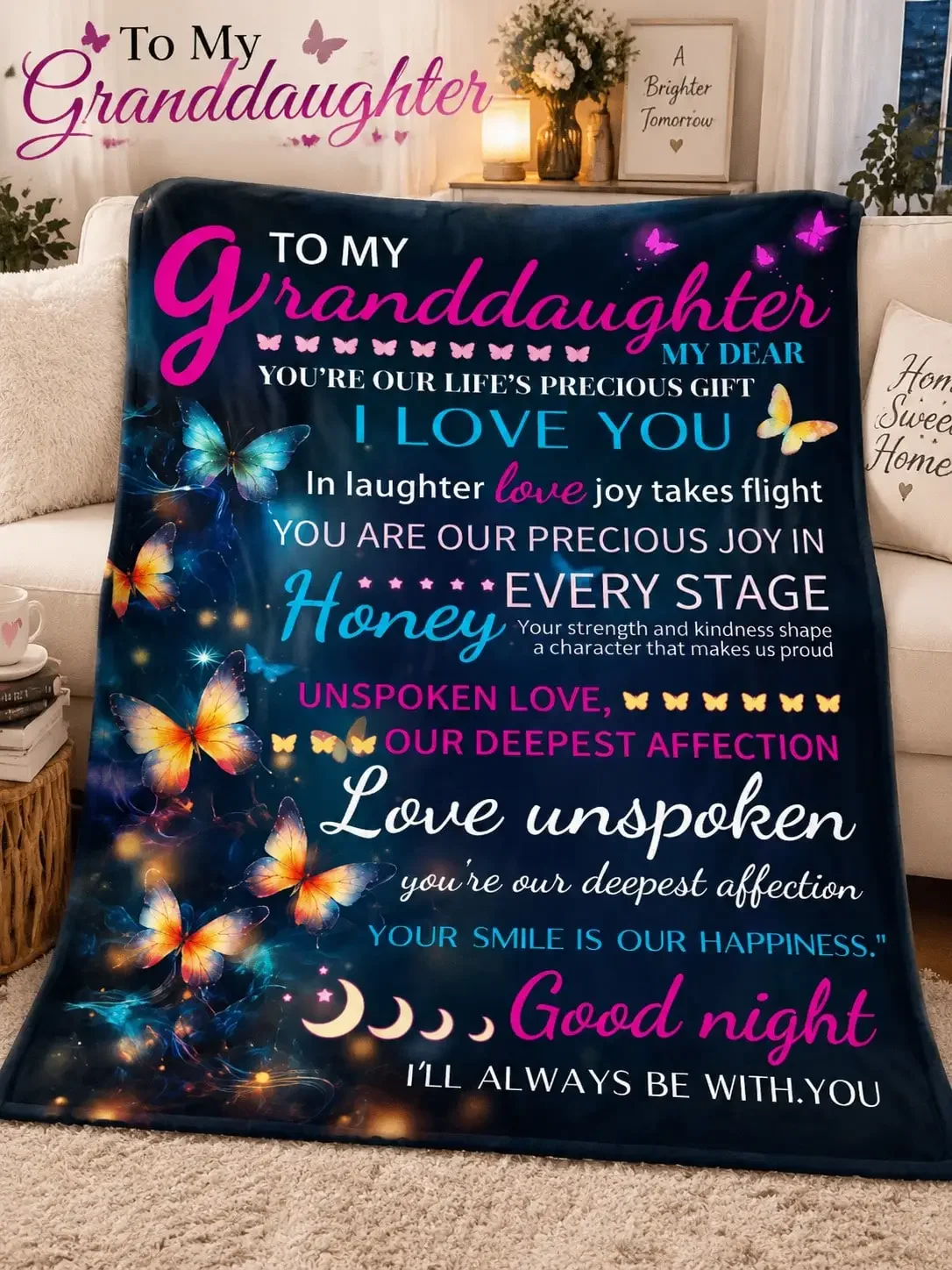 Granddaughter Encouragement Flannel Blankets & Throws Butterfly Moon Quote Gift From Grandparents Birthday Christmas Thanksgivin