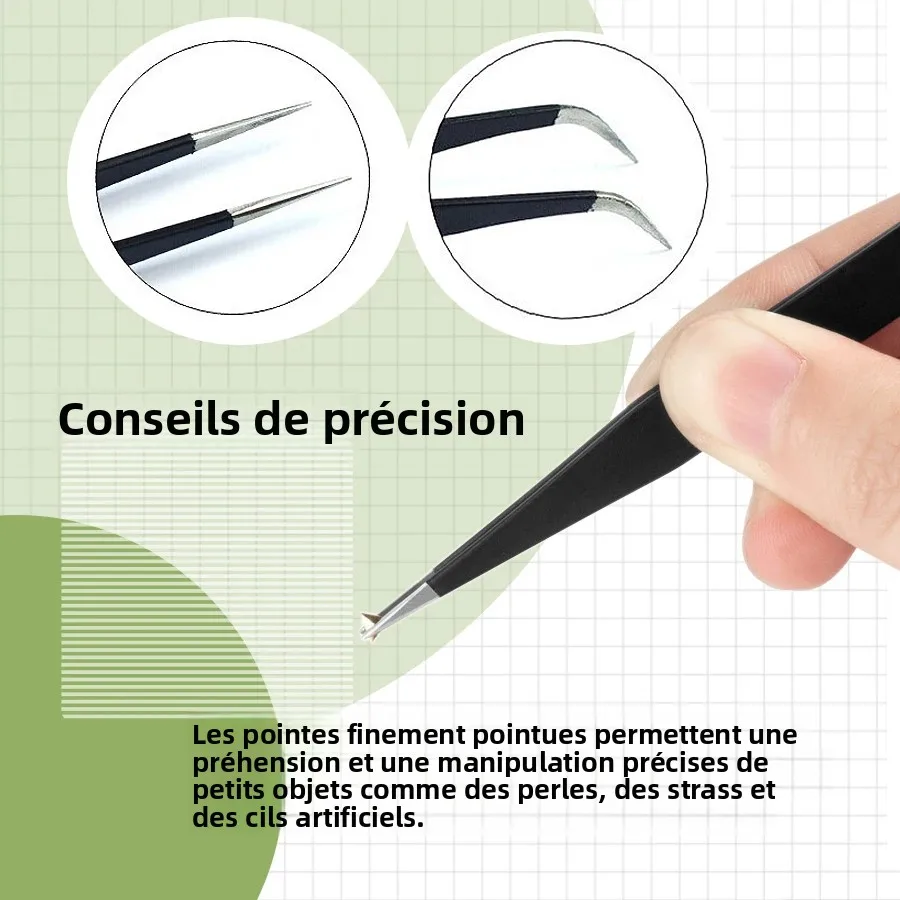 Pinzas Anit-Static, pinzas negras de precisión DIY para decoración de uñas y extensiones de pestañas, herramientas de belleza