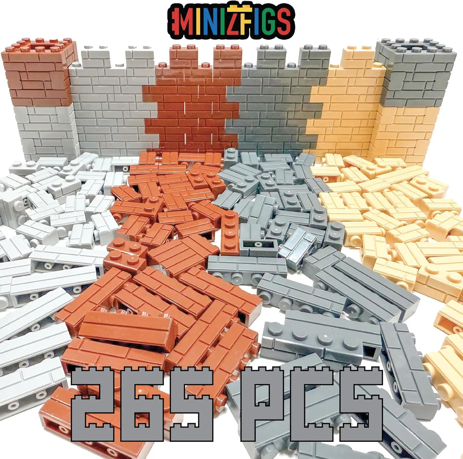 265 قطعة رمادي داكن/رمادي فاتح/متعدد الألوان/أسمر البناء الشخصي الطوب مجموعة اللبنات لأجزاء جدار الطوب السائبة والقطع #4