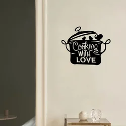 Black Metal Kitchen Pot Sign Cooking with Love Wall Decor Lovely Gift for Home Kitchen Decoration Stylish Wall Accent Vibe