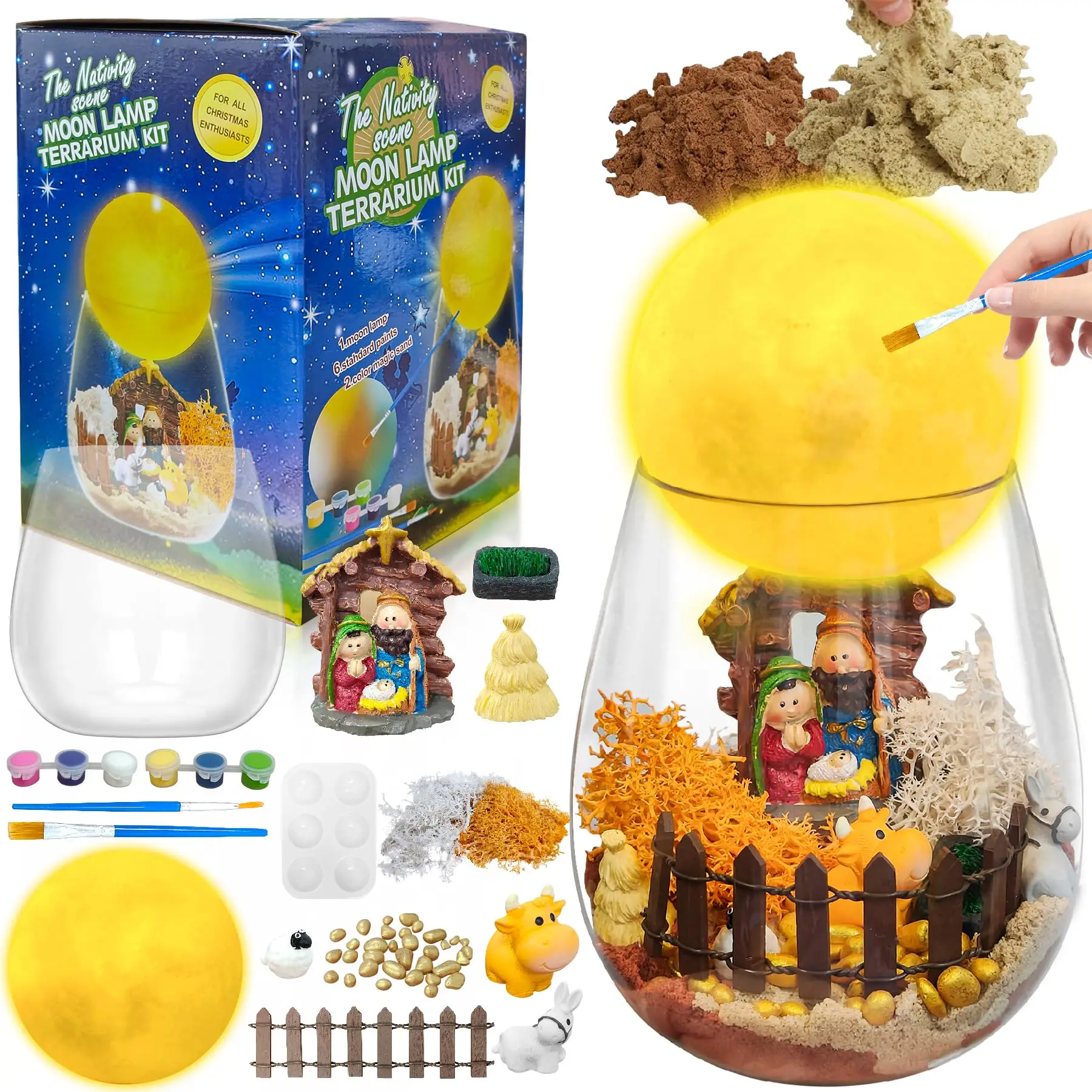 

Nativity Scene Terrarium Crafts Kit for Kids DIY Moon Birthday Gift & Decor Halloween Christmas Craft for Kids Holy Statues