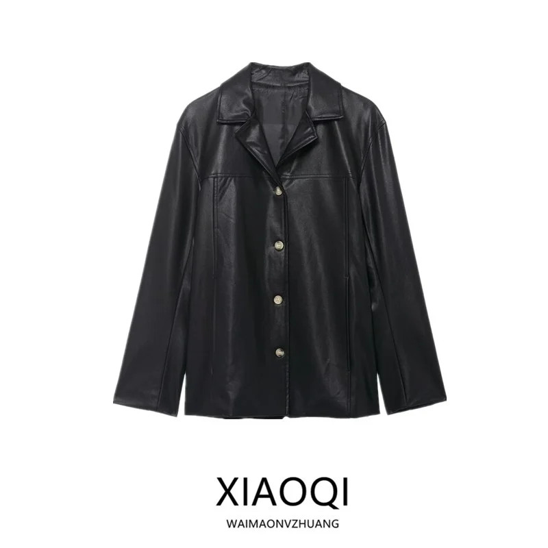 Autumn 2025 Women's Loose Long Sve Coated Jaet Versatile Design Commute Sle Button Closure Other Material Ladies Coat