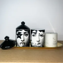 Face Retro Decorative Ceramic Candle Holder Storage Jar with Cover Classical Portrait Scented Candle Cup  Ornament Gift Candle T