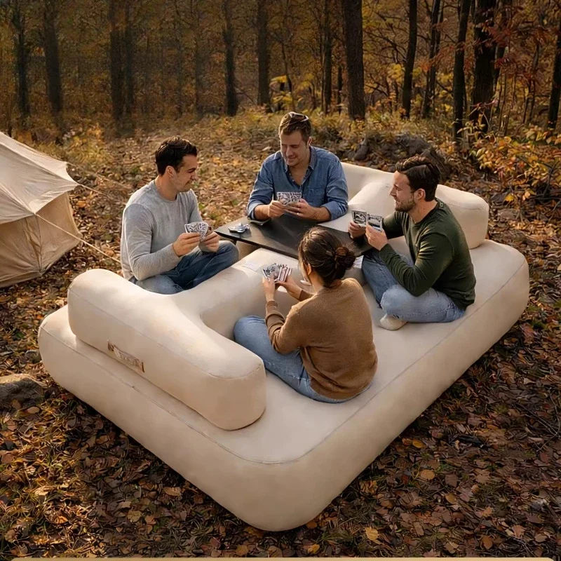 Sofa bed, elastic silk inflatable mattress, double outdoor camping, portable brushed air cushion
