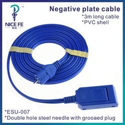 ESU-007 ESU negative plate cable line 3m electric scalpel neutral plate cable monopoly bipolar plate line，3mm plug Steel needle