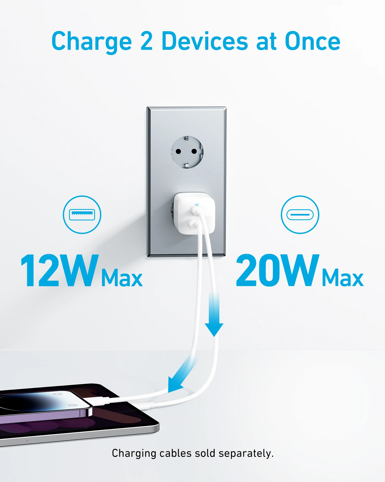 Anker USB C Charger 323 Charger (33W) 2 Port Compact Charger for iPhone 14/14 Plus/14 Pro/14 Pro Max/13/12