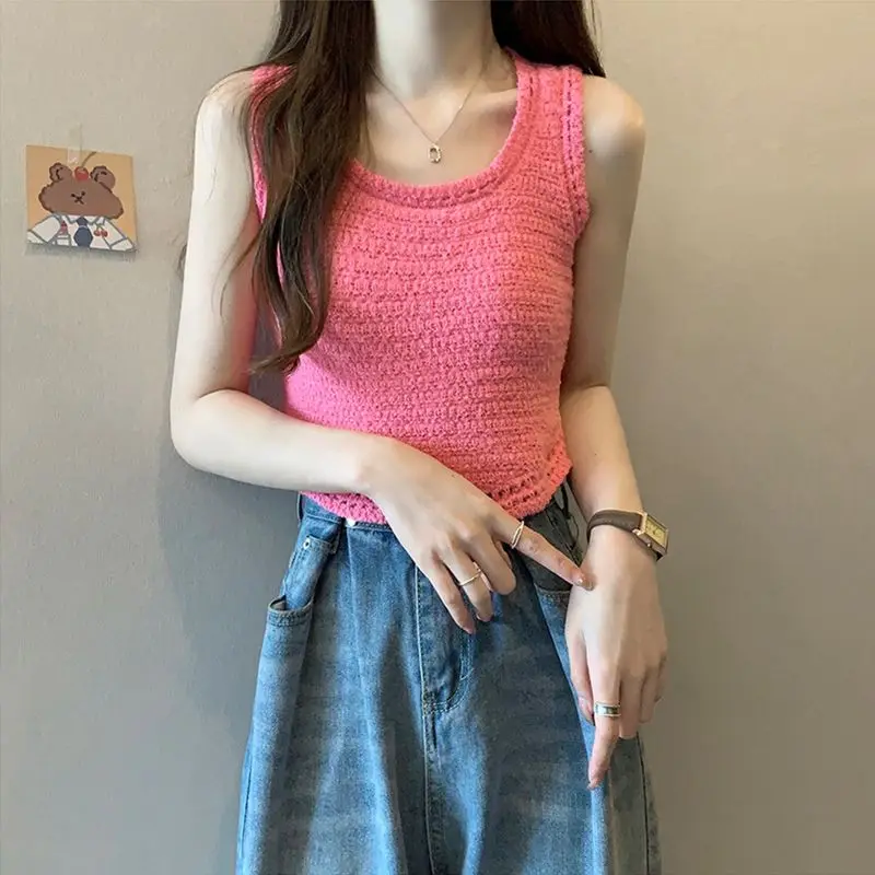 

Summer 2023 New Korean Version Versatile Pullover Vest Suspender Jacquard Design Sense Slim Knit Cropped Tops