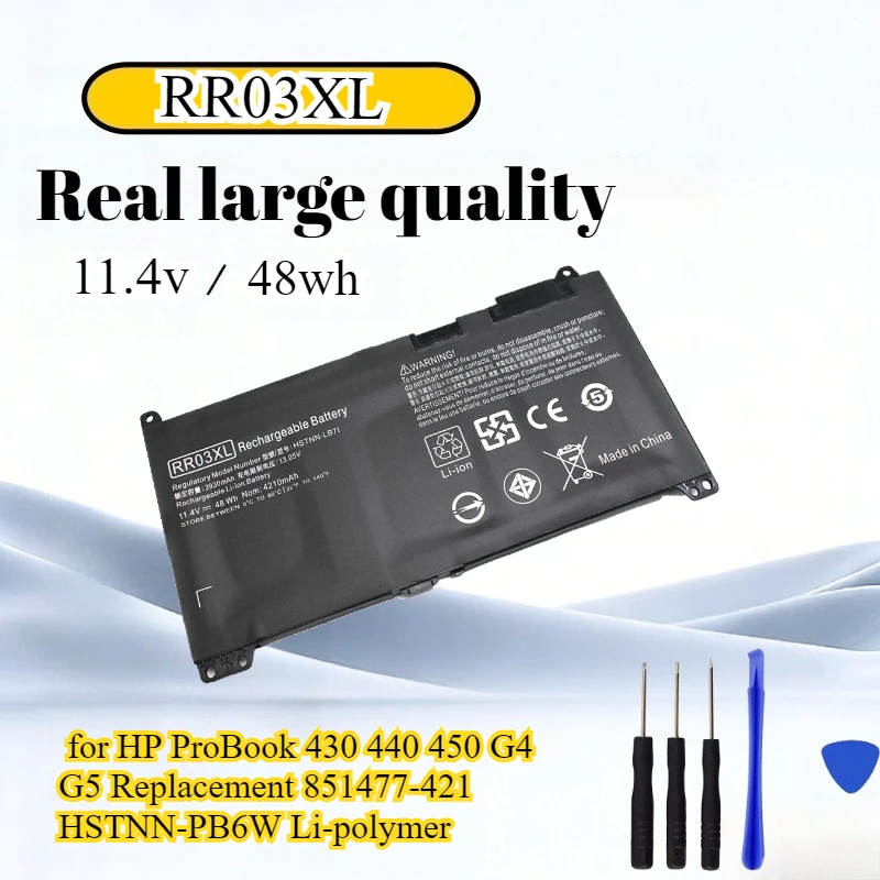 

RR03XL Аккумулятор 11,4 В 48 Втч для HP ProBook 430 440 450 G4 G5 Сменный литий-полимерный аккумулятор 851477‐421 HSTNN‐PB6W с инструментами