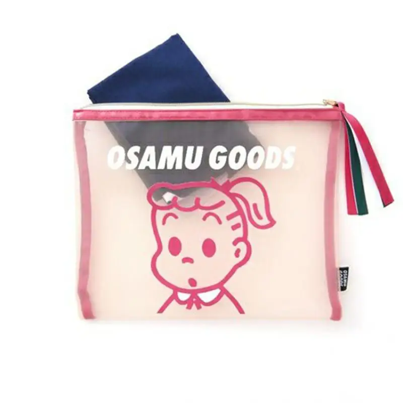 New Kawaii Cute Osamugoods Cosmetic Bag Mesh Transparent Portable Travel Wash Bag Storage Bag Cartoon ins Gift For Girls