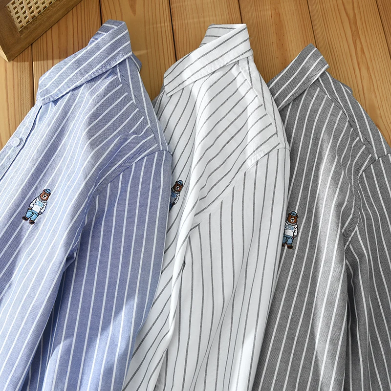 

New Designer Embroidery Long-sleeve Striped Casual Cotton Brand Shirts For Men Fashion Comfortable Tops Clothes Camisa Masculina