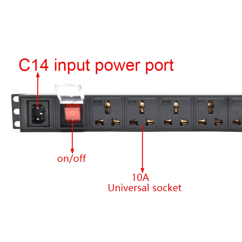 PDU Power Strip Distribution Unit C14 interface Switch Surge protection 2-10Ways AC Universal Socket Cabinet/Wall Mount